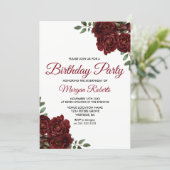 Romantic Burgundy Red Rose Birthday Party Invite (Standing Front)