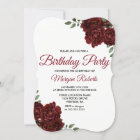 Romantic Burgundy Red Rose Birthday Party Invite