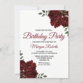 Romantic Burgundy Red Rose Birthday Party Invite (Front)