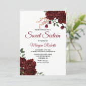 Romantic Burgundy Red Rose Floral Sweet 16 Invite (Standing Front)