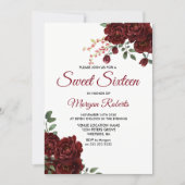Romantic Burgundy Red Rose Floral Sweet 16 Invite (Front)