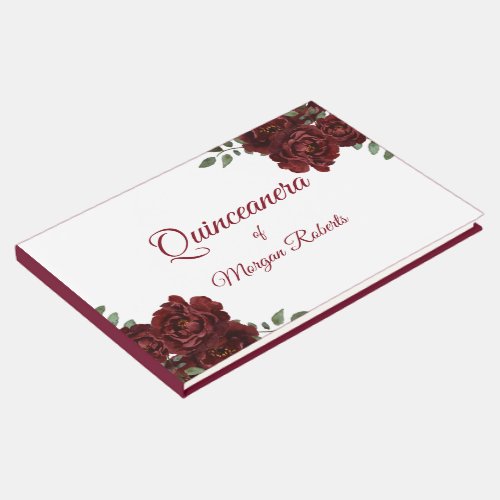Romantic Burgundy Red Rose Quinceanera Guestbook