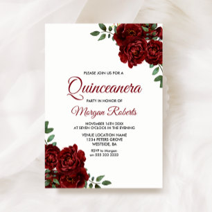 Romantic Burgundy Red Rose Quinceanera Invite