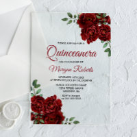 Romantic Burgundy Red Rose Quinceanera Invite