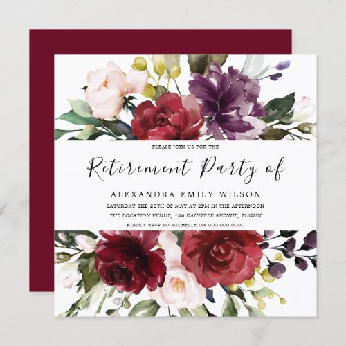 Romantic Burgundy Red Rose Retirement Party Invitation