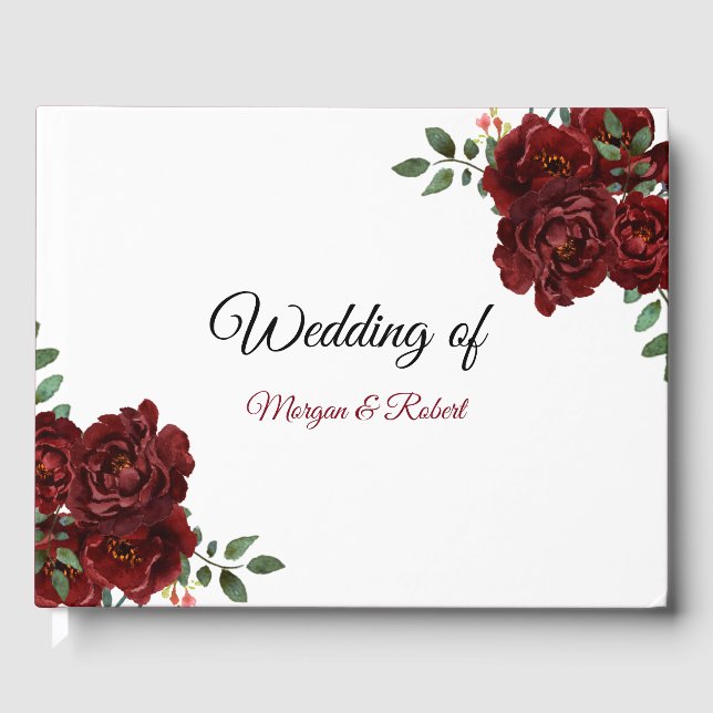 Romantic Burgundy Red Rose Wedding Guestbook (Front)