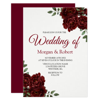 Romantic Burgundy Red Rose Wedding Invitation