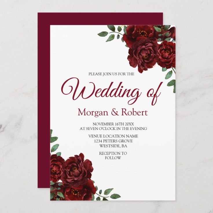 Romantic Burgundy Red Rose Wedding Invitation | Zazzle