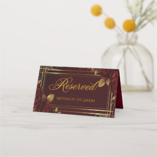 Romantic Burgundy Red Rose Wedding  Place Card
