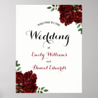 Romantic Burgundy Red Rose Wedding Sign
