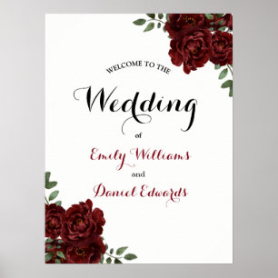 Romantic Burgundy Red Rose Wedding Sign