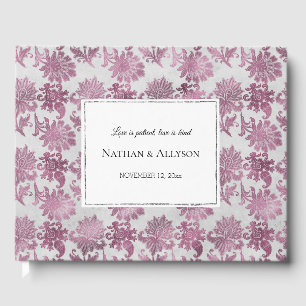 Romantic Burgundy Red Silver Floral Wedding Guest Book