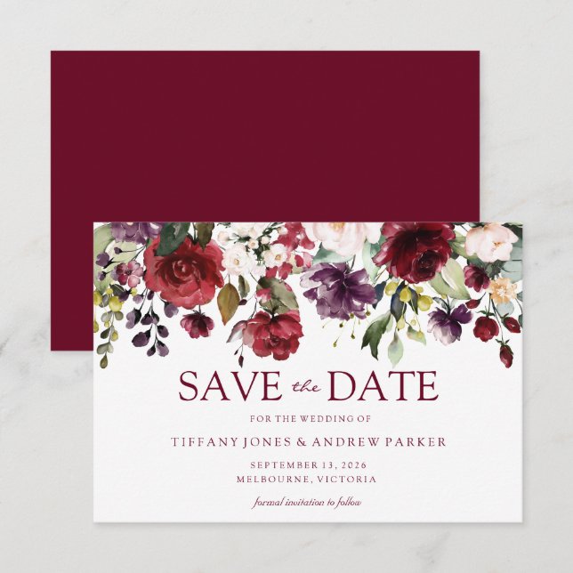 Romantic Burgundy Red Wedding Save The Date Invitation (Front/Back)