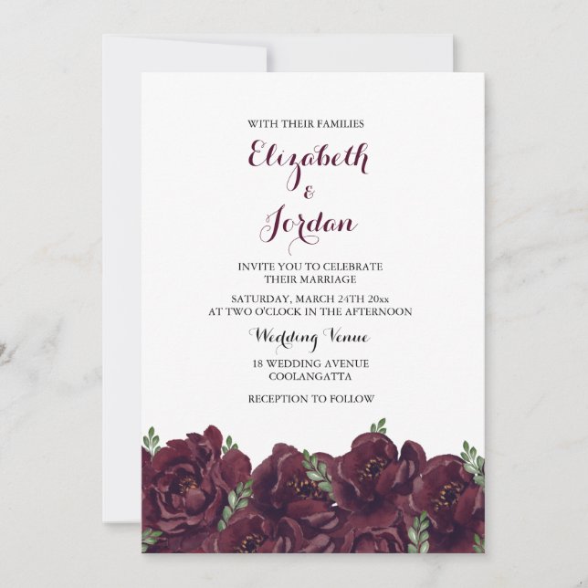 Romantic Burgundy Rose Elegant Wedding Invitation (Front)
