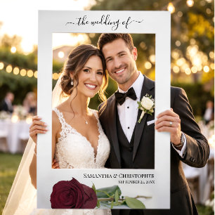 Romantic Burgundy Rose Elegant Wedding Selfie Frame