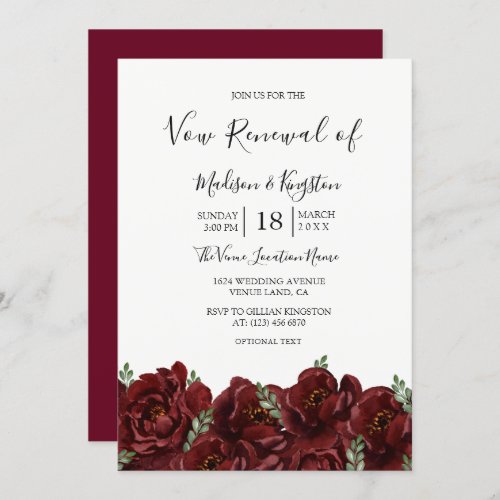 Romantic Burgundy Rose Vow Renewal Invitation