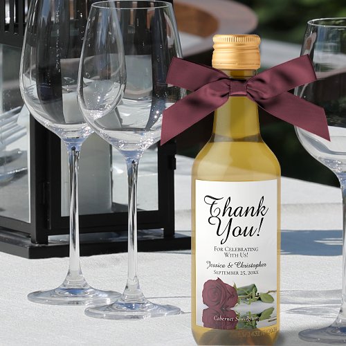 Romantic Burgundy Rose Wedding Thank You Mini Wine Label