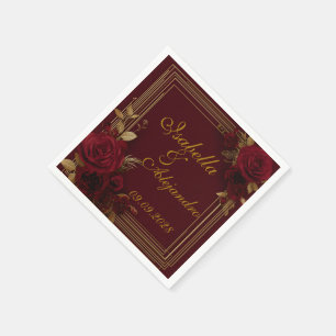 Romantic Burgundy Roses Wedding  Napkins