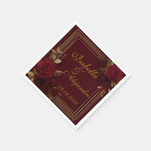 Romantic Burgundy Roses Wedding  Napkins
