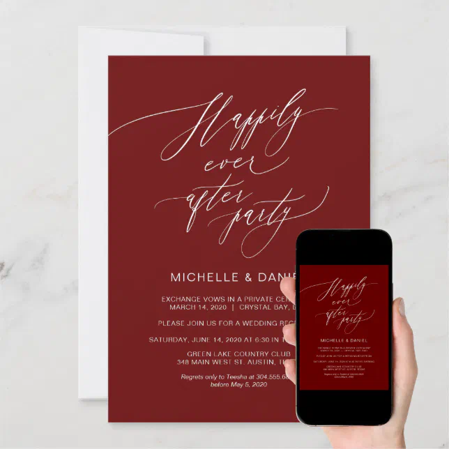 Romantic Burgundy Script Wedding Elopement Invitation Zazzle 6153