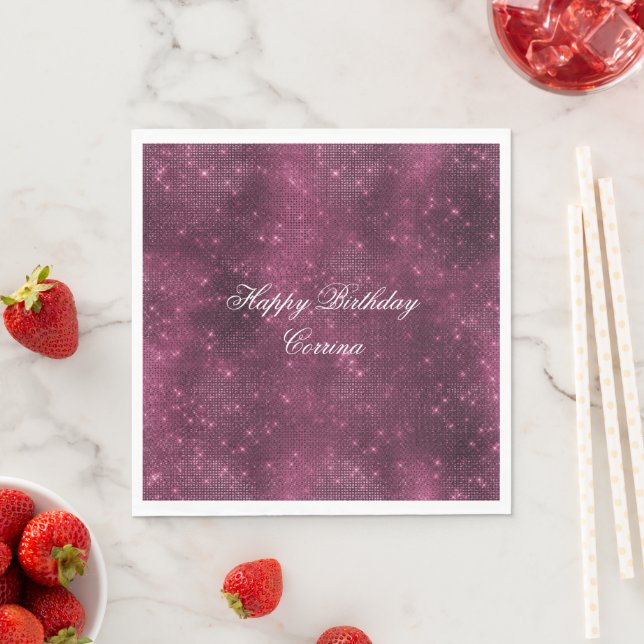 Romantic Burgundy Sparkle Glitzy Birthday Napkins (Insitu)