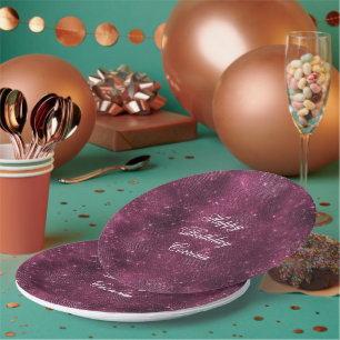 Romantic Burgundy Sparkle Glitzy Birthday Paper Plates