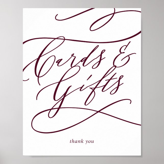 Romantic Burgundy Text Calligraphy Cards and Gifts Poster (Front)