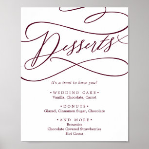 Romantic Burgundy Text Wedding Desserts Poster