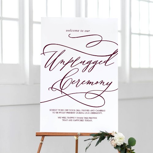 Romantic Burgundy Text Wedding Unplugged Ceremony Foam Board