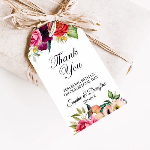 Romantic Burgundy Tropical Floral Thank You Gift Tags