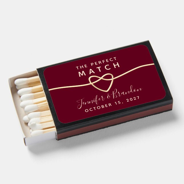 Romantic Burgundy Wedding Favor Matchboxes (Front Open)
