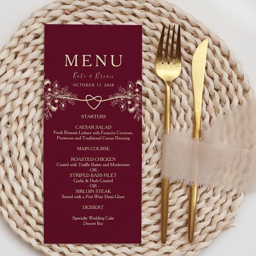 Romantic Burgundy Wedding Menu