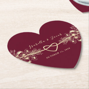 Romantic Burgundy Wedding Paper Coaster