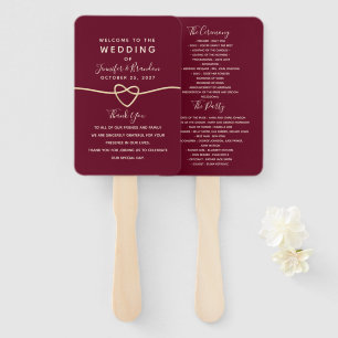 Romantic Burgundy Wedding Program Hand Fan