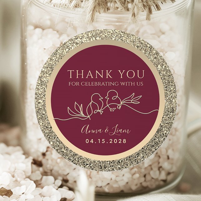 Romantic Burgundy Wedding Thank You Classic Round Sticker (Creator Uploaded)