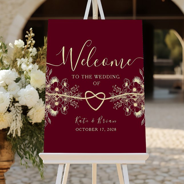 Romantic Burgundy Wedding Welcome Poster (Creator Uploaded)