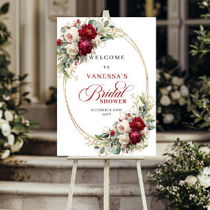 Romantic Burgundy White Floral Bridal Shower Welco Poster