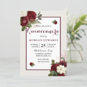 Romantic Burgundy White Floral Quinceanera Invite (Standing Front)