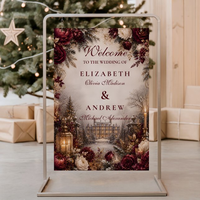 Romantic Burgundy Winter Wedding Foam Board (Creator Uploaded)