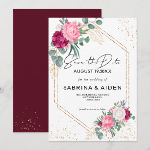 Romantic BurgundyBlush Pink Floral Save The Date 
