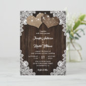 Romantic Burlap and Lace String Lights Wedding Invitation (Standing Front)