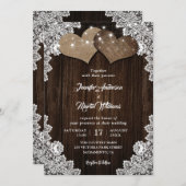 Romantic Burlap and Lace String Lights Wedding Invitation (Front/Back)