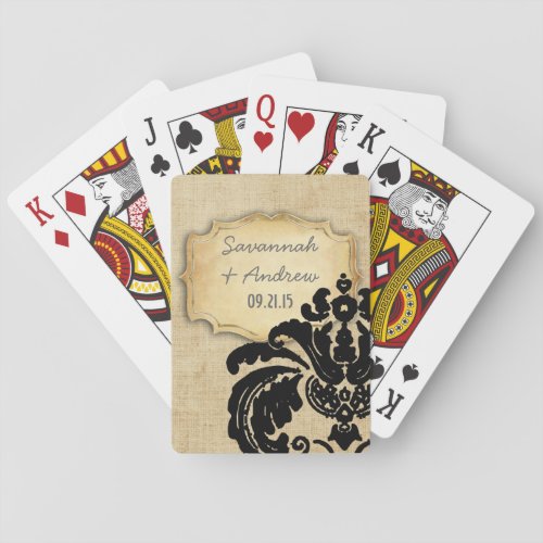 Romantic Burlap Vintage Gold Black Damask Playing Cards