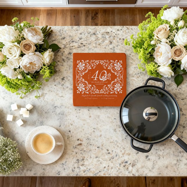Romantic Burnt Orange 40 Anniversary Decennial Trivet (Creator Uploaded)