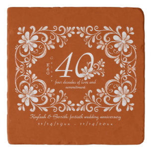 Romantic Burnt Orange 40 Anniversary Decennial Trivet