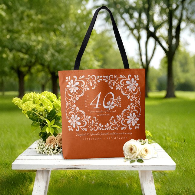 Romantic Burnt Orange 40th Wedding Anniversary Tote Bag (Creator Uploaded)