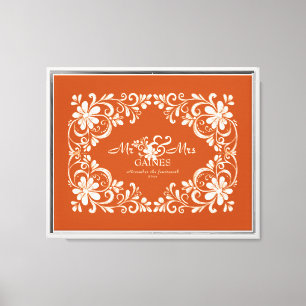 Romantic Burnt Orange Floral  Mr & Mrs Wedding Canvas Print