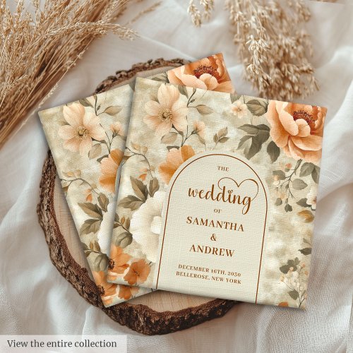 Romantic Burnt Orange Ivory Sage Floral Wedding Cloth Napkin