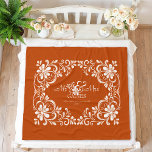 Romantic Burnt Orange Shabby Chic Mr & Mrs Floral  Fleece Blanket<br><div class="desc">The "Mr & Mrs" fleece blanket design features a beautiful watercolor artwork of a white floral frame on a warm, earthy orange background. The couple's last name and special date can be easily customized. This personalized throw blanket is perfect for snuggling up when the weather gets chilly, adding a touch...</div>