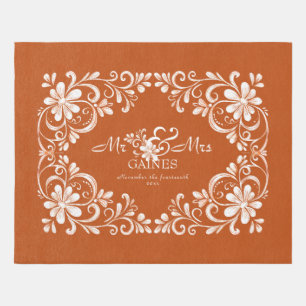 Romantic Burnt Orange Shabby Chic Mr Mrs Wedding Outdoor Rug
